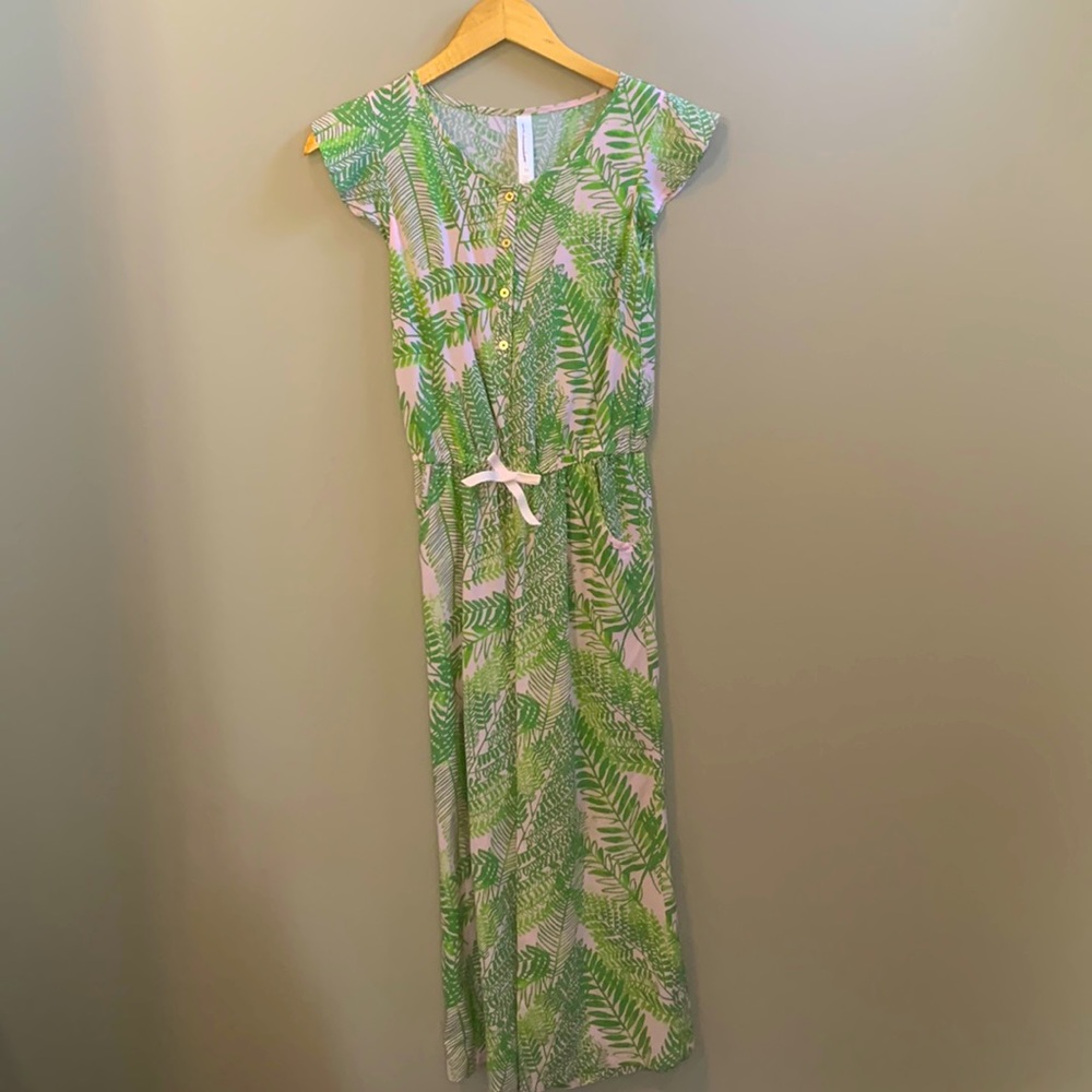 Girls Cherokee Pink and Green Palm Button Up Romper